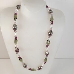 925 Sterling Amethyst Color Beaded Necklace Purple Glass Crystal 20" Jewelry